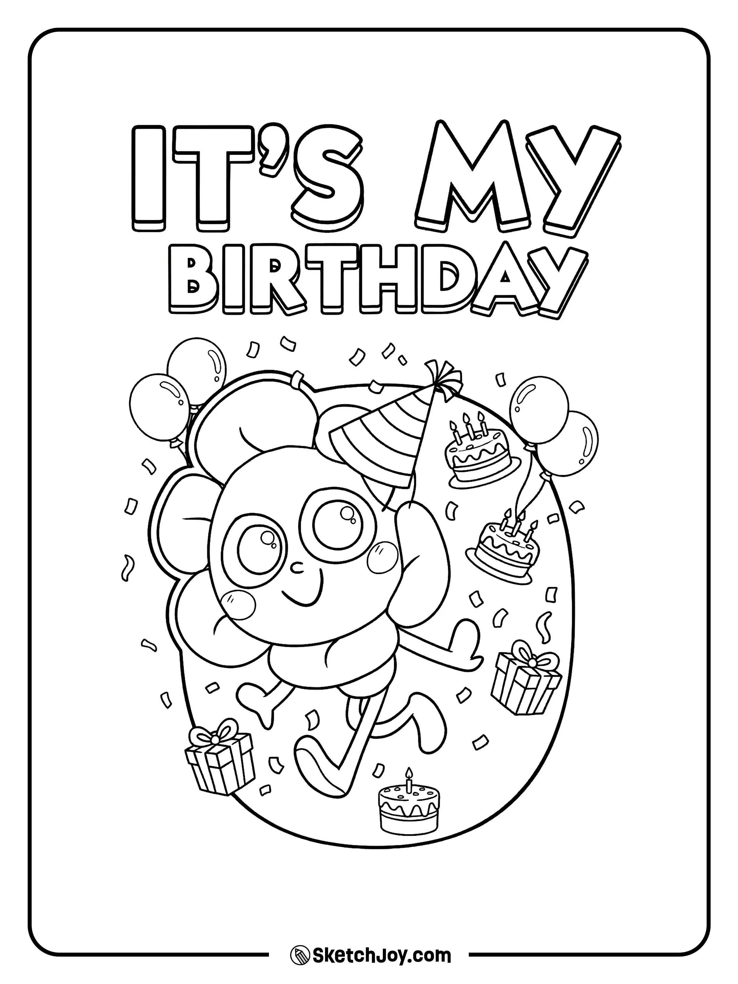 Dandy celebrates a birthday with balloons, gifts, cakes, and confetti.